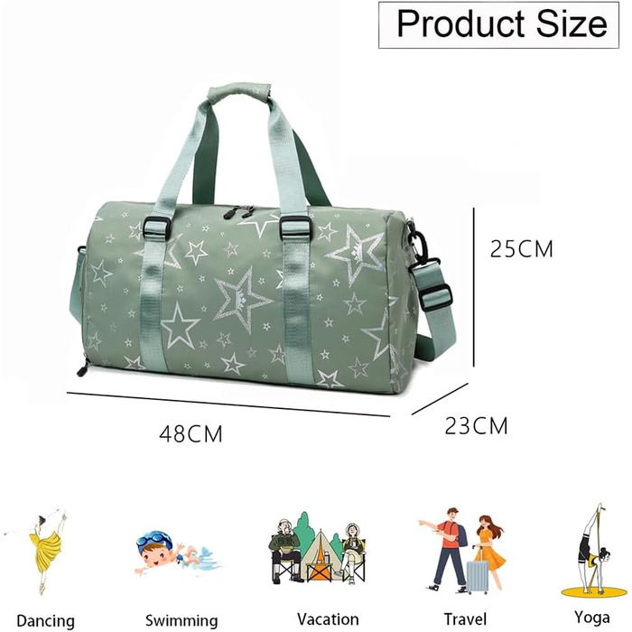 Дитяча спортивна сумка-рюкзак з відділенням для взуття та мокрою білизною, спортивна сумка для дівчаток з принтом зірок (зелена)