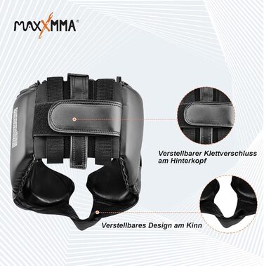 Захисний шолом MaxxMMA L/XL для боксу, MMA, кікбоксингу, спарингів, карате, тхеквондо, чорний