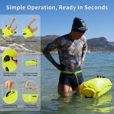 Надувна плавуча шина Naturehike 18L з двома повітряними камерами, водонепроникний мішок, пляжна сумка з регульованим поясом для плавання, жовта