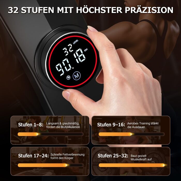 DMASUN Ручний тренажер для дому з магнітним опором, подвійними направляючими, підключенням до APP, 16 рівнів опору, LCD-дисплеєм, для кардіотренувань, до 160 кг, 32-рівнева електрична настройка (мережевий адаптер), дизайн під дерево