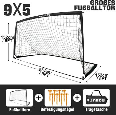 Ворота для футболу RUNBOW для дітей, портативні, для заднього двору, дитячі тренування, з сумкою для перенесення, 2.7 x 1.5 м, чорні