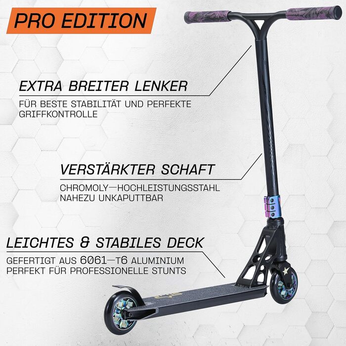 Трюковий самокат STAR SCOOTER 110 мм, алюмінієвий, ABEC-9, HIC, для дітей від 8 років, чорний хром