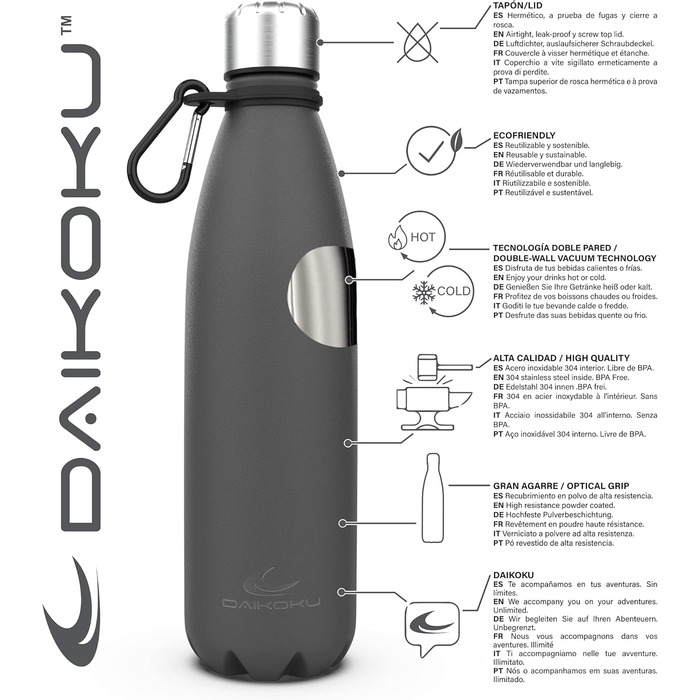 Термос Daikoku Edelstahl: 500 мл, нержавіюча сталь, 12 год гаряче, 24 год холодне, без BPA, сірий | Для спорту та відпочинку