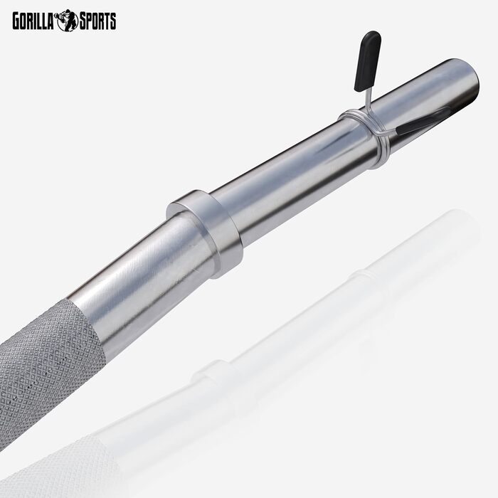 SZ-штанга GORILLA SPORTS 120 см, до 180 кг, 30/31 мм, хромована, з насічками та 2 пружинними замками – вигнута штанга для біцепса, рифлена, неслизька