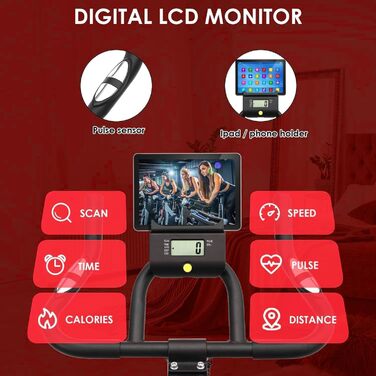 Велотренажер для дому Heimtrainer, 10 кг маховик, регульований опір, LCD-дисплей, вимірювач пульсу, тримач для пляшки та iPad, до 150 кг