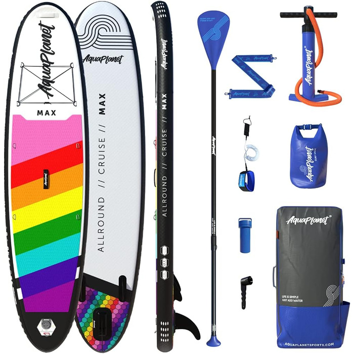 Надувна SUP-дошка AQUAPLANET Max 320 см з веслом, насосом, рюкзаком, ременем, сухим мішком, комплектом для ремонту та фінкою — для початківців і експертів