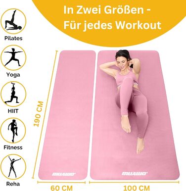 Килимок для фітнесу Muawo Premium: йога, гімнастика | Антиковзаючий, товстий, 190 x 60 x 1,5 см (Рожевий)