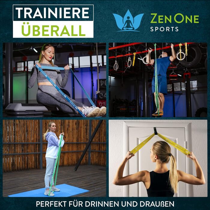 Спортивні гумові стрічки ZenOne Sports® для фітнесу (6 рівнів опору) + посібник з тренувань | Еспандери з тканини для силових вправ, розминки та реабілітації