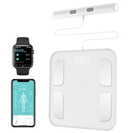 Fitdays Розумна вага для аналізу тіла - 8 електродів, точна цифрова вага BMI з Bluetooth, 20+ показників, синхронізація для 6 користувачів (FG2001B-A-біла)