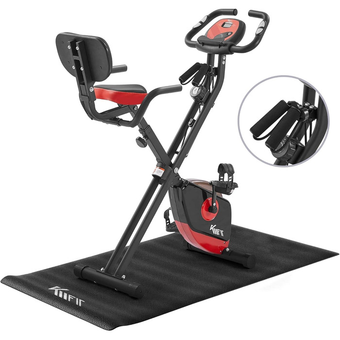Складаний велотренажер KM Fit 2в1 з LCD-дисплеєм, 16 рівнів навантаження, сенсором пульсу, килимком та тримачем для телефону