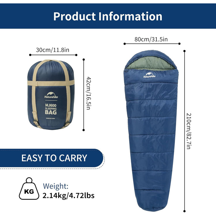 Спальний мішок Naturehike Penguin - блакитний, для дорослих, ультра-теплий, бавовняний, для кемпінгу та дому