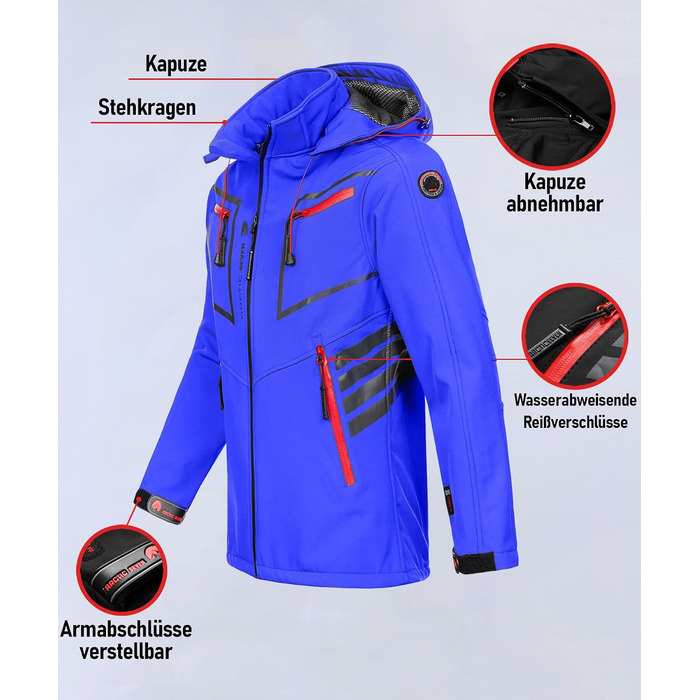 Чоловіча куртка Softshell водонепроникна outdoor з флісовою підкладкою, дихаюча функціональна куртка AS088, синя, розмір L