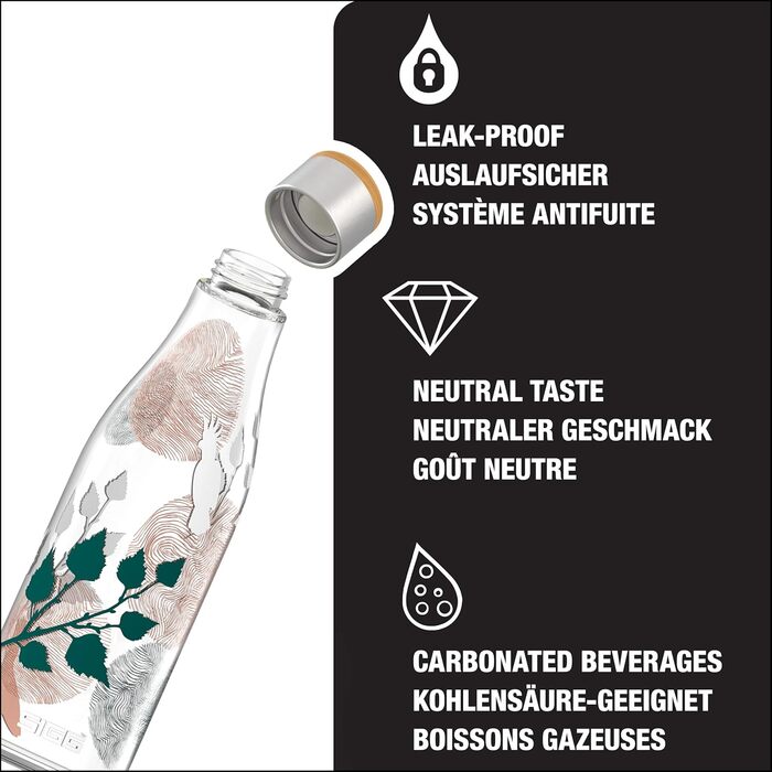 Пляшка для води SIGG Metis Sumatra 0.6 л, скляна, термостійка, без пластику та BPA, герметична, колекція One Tree Planted Birds