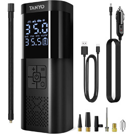 Електричний насос-компресор TANYO 150PSI для велосипедів, автомобілів, мотоциклів, м'ячів, портативний з манометром, акумулятором, USB-зарядкою і LED-підсвіткою