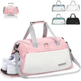 Спортивна сумка для подорожей жіноча та чоловіча з відділенням для взуття та вологих речей, водонепроникна дорожня сумка (48x23x27 см), Біло-рожева