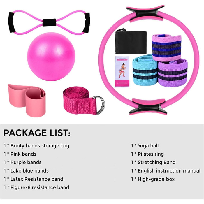 Набір для пілатесу HoldOneLight для жінок: кільце, фітбол 25см, гумки Booty & Figure-8, повний комплект для фітнесу, рожевий