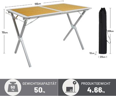 Складаний столик для кемпінгу Timber Ridge 110x70 см з алюмінію та сумкою - ідеальний для пікніків, відпочинку на природі та подорожей