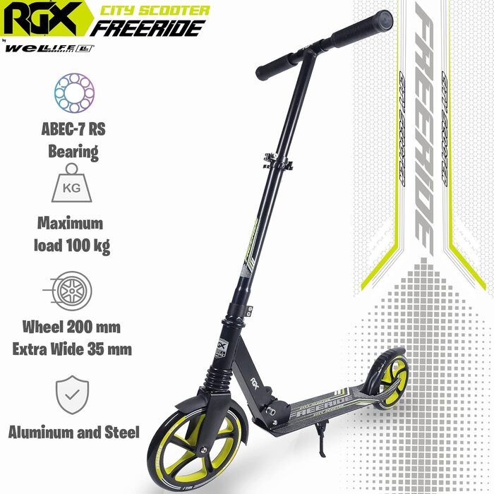 Самокат WeLLIFE Freeride RGX з великими колесами 200 мм, передньою амортизацією, для дорослих і дітей, міський складаний скутер