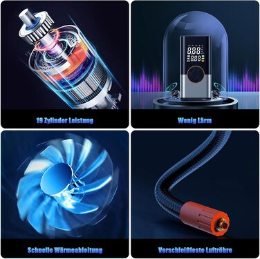 Електричний повітряний насос-акумулятор BOOTEEK 12В 6000mAh, портативний компресор 150 PSI з манометром та LED-ліхтарем для авто, мотоцикла, велосипеда, м'ячів, з функцією Powerbank USB