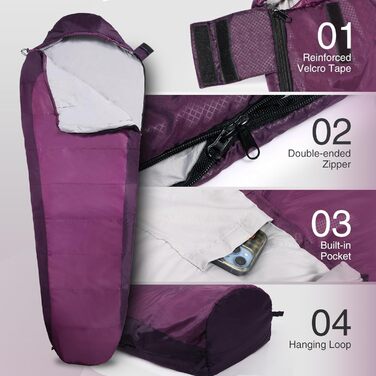 Спальний мішок REDCAMP XL з бавовни, теплий, знімний капюшон, фланелевий, компактний, 3-4 сезони, для дорослих та дітей, для відпочинку на природі, зимовий, риболовля, кемпінг, блакитний, 2lbs наповнювач (Lila з 1.5lbs наповнювачем)