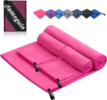 Набір рушників Damoguin 3шт. з мікрофібри (великий 180*80см + 2шт. маленькі 80*40см). Швидковисихаючі рушники для спорту, пляжу, басейну та подорожей (рожеві)