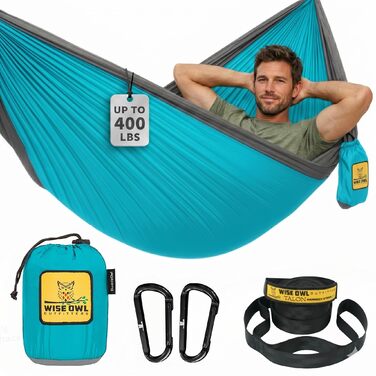 Гамак Wise Owl Outfitters для кемпінгу, поодиночний, синьо-сірий, нейлон, портативний