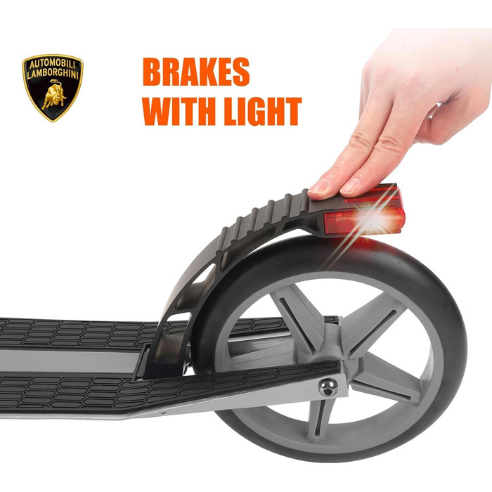 Скутер Lamborghini Tretroller Cityroller з великим колесом, складний, регульована висота, для дорослих та дітей, з підставкою, передньою амортизацією та гальмом на задньому колесі, до 100 кг (Сірий)