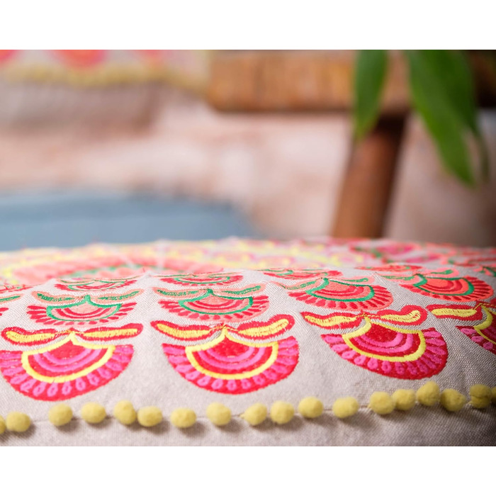 Пуф для сидіння Mandala Life ART Round Boho (60x20 см, червоний) - декоративний, бавовняний, без наповнювача