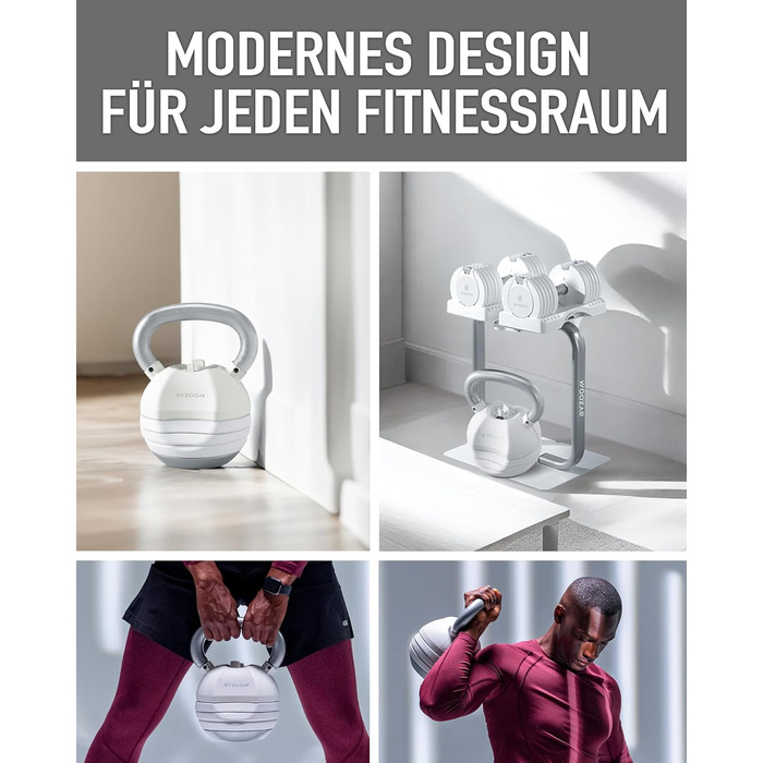 Регульована гиря BYZOOM FITNESS 13,6 кг 5-в-1 для дому, силових тренувань та фітнесу, компактна, для чоловіків і жінок, біла