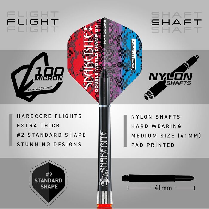 Дарти RED DRAGON Game On Professional Player Series Stahlspitze (Snakebite) - набір професійних сталевих дартсів з оперенням та дротиками