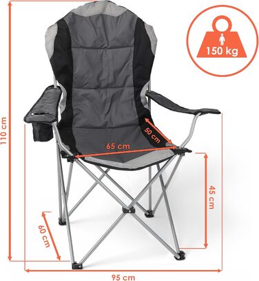 Кемпінговий стілець Spetebo XXL Deluxe - 150 кг, антрацит, широке сидіння