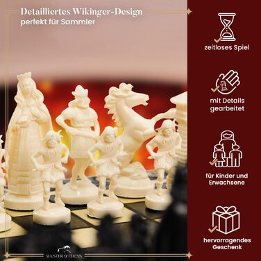 Шахи Master of Chess Black & White Edition, дерев'яна дошка, пластикові фігури, для 2 гравців (Вікінги)