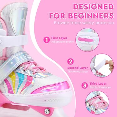 Дитячі ролики для катання на роликах, регульовані ролики Quad, розмір 4, регульовані та підсвічені ролики, ролики для дівчаток та хлопчиків. Розмір M (EU 32-36)