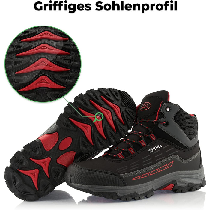 Черевики для піших прогулянок для жінок та чоловіків, водонепроникні зимові черевики, розмір 37 EU, чорний/червоний