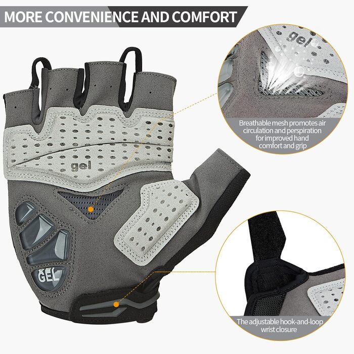 Велосипедні рукавички Souke Sports для чоловіків та жінок з гелевою підкладкою, дихаючі літні рукавички напівпальці для MTB, шосе, фітнесу, активного відпочинку, чорні, розмір S