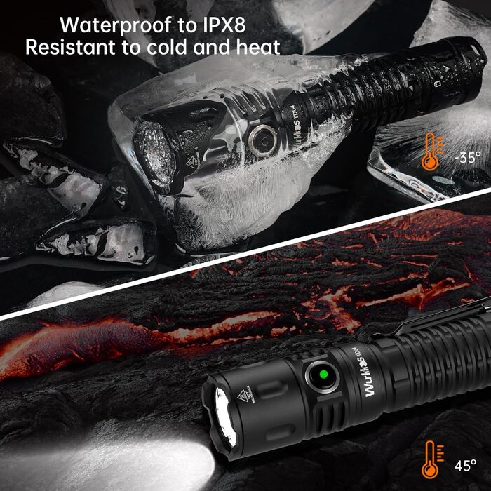 Тактичний ліхтарик Wurkkos TD04 3000 Люмен: LED, перезарядна, 8 режимів, IP68, водонепроникний, для активностей на відкритому повітрі та в приміщенні