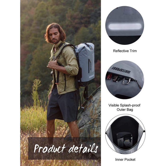 Водонепроникний рюкзак IDRYBAG Dry Bag 20L/30L/40L: для подорожей, каякінгу, сірого кольору