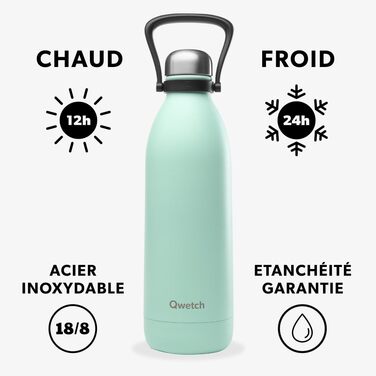 Термос Qwetch 1500 мл пастельно-зелений, для напоїв, нержавіюча сталь
