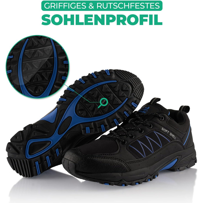 Черевики для трекінгу та трейлраннінгу Softshell для жінок та чоловіків. Розмір 42 EU, чорно-синій колір