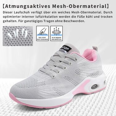 Жіночі кросівки для бігу та ходьби: спортивні, дихаючі, з ортопедичною підтримкою, підошва з повітряною подушкою, для залу та вулиці, сірі та рожеві, розмір 38 EU