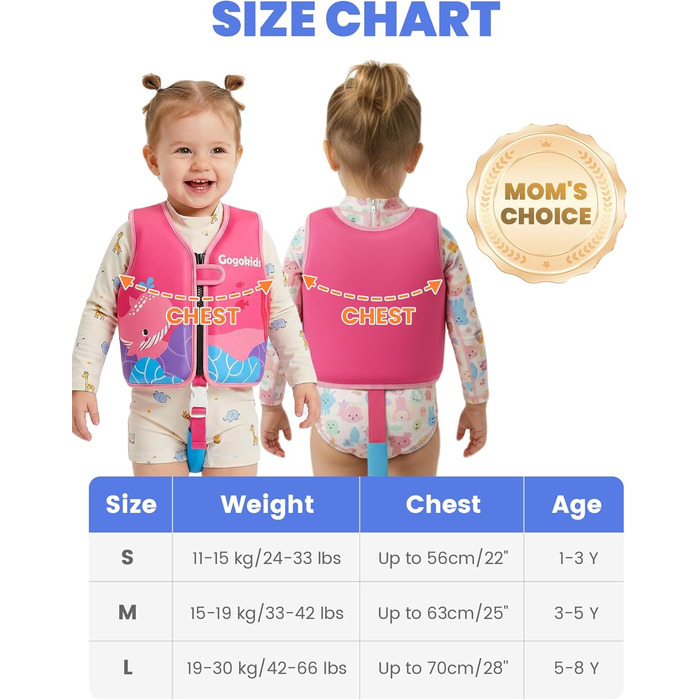 Дитячий жилет для плавання Gogokids 15-30 кг, для навчання плаванню, рожево-червоний, 5-8 років