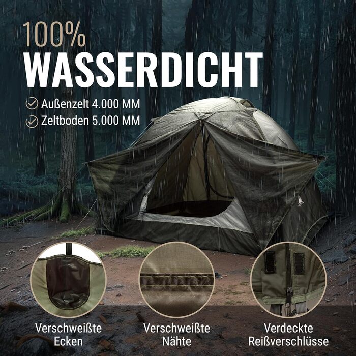 Намет WANDERFALKE® Camp 2: водонепроникний, 2-4 особи, легкий, з тамбуром. Ідеально для кемпінгу, подорожей та риболовлі. Підходить для будь-якої погоди.