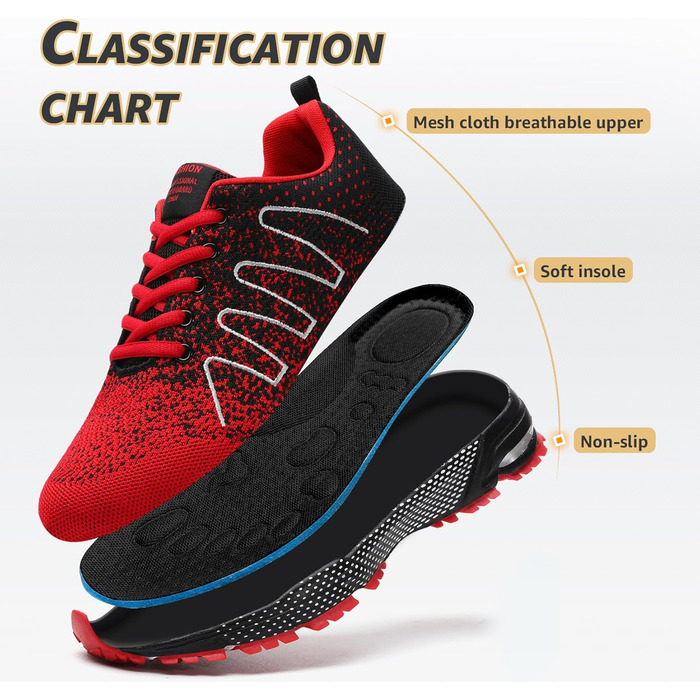 Чоловічі кросівки ASHION для бігу та занять спорту. Дихаючі, легкі, червоні, розмір 42 EU