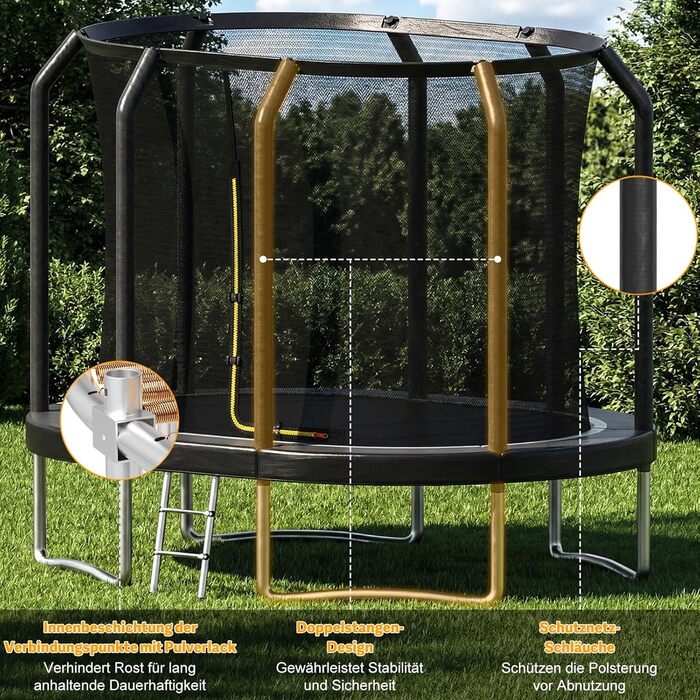 Батут Devoko Outdoor для дітей та дорослих, великий овальний, 305x214 см, з сіткою безпеки та міцним металевим каркасом