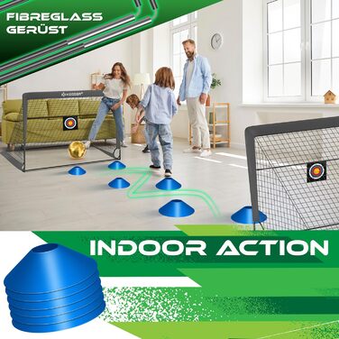 Ворота для футболу KESSER® 2 шт. | Чудовий подарунок для дітей, для гри в приміщенні та на вулиці. Комплект з тренувальним аксесуаром: конуси, мішень, спортивна сумка, насос для м'яча. Антрацит