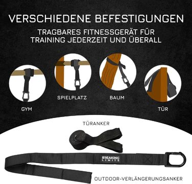 Слінг-тренер Breaking Limits для дому – тренажер для силових вправ – обладнання для силових тренувань – стрічки слінтренера для тренувань всього тіла – фітнес на відкритому повітрі – підвісний тренажер