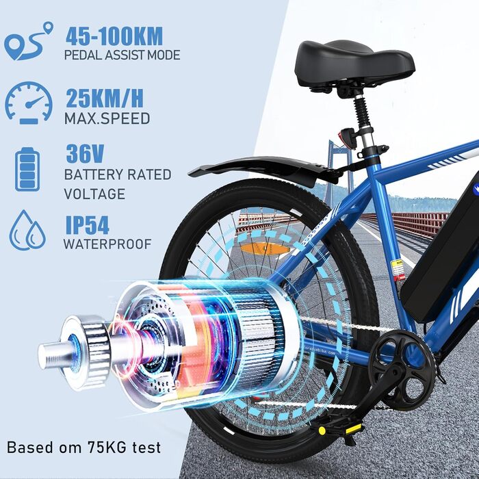 Електровелосипед COLORWAY 26'' з мотором 250W, акумулятором 36В/15А·год, спицевими колесами, для дорослих, дальність 45-100 км