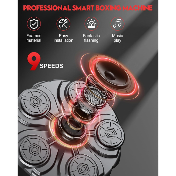 Yorraka Музичний бокс-машина для дорослих і дітей з LED-підсвіткою, Bluetooth, 9 режимів швидкості, настінна, з боксерськими рукавичками