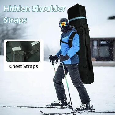 Чохол для сноуборду AUMTISC, чорний/синій, 155-180 см, водонепроникний, з регульованими лямками