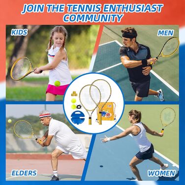 Набір для гри в теніс JOY SPOT: 2 ракетки, м'яч для відбивання, тенісні м'ячі зі шнуром та сумка для початківців, дітей та дорослих, тренувальний інвентар для ігор на вулиці та в саду